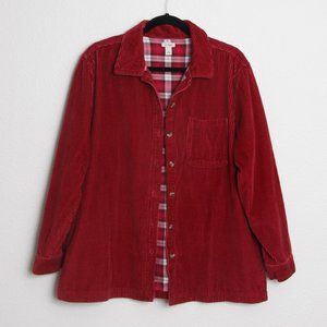 L.L. Bean Wide Wale Plush Corduroy Shirt Jacket Shacket Plaid Flannel Lined L